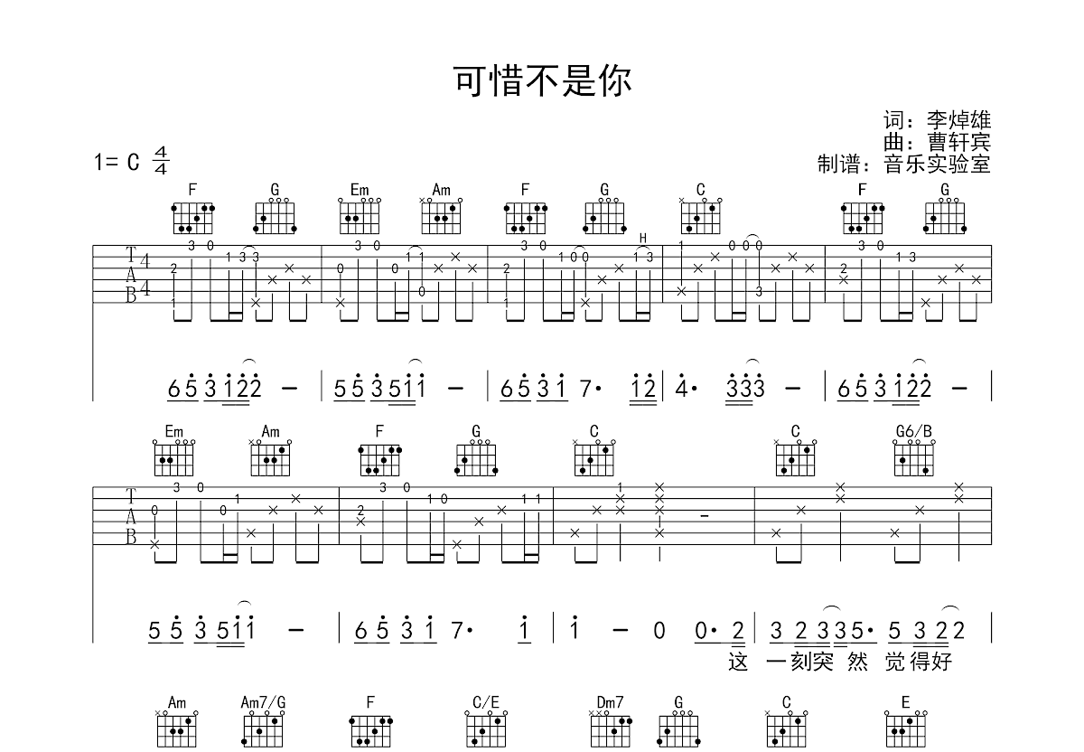 可惜不是你吉他谱预览图