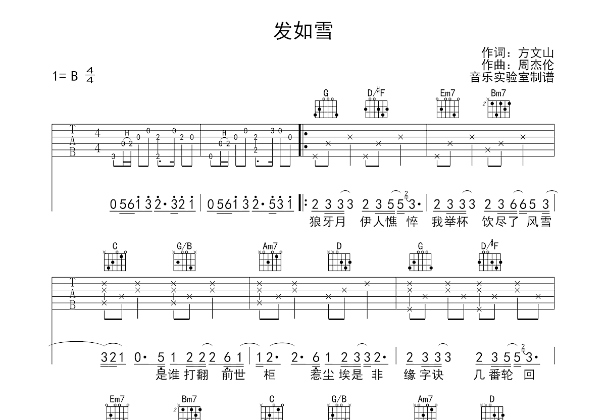 发如雪吉他谱预览图