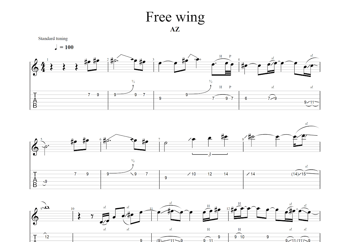 Free Wing吉他谱预览图