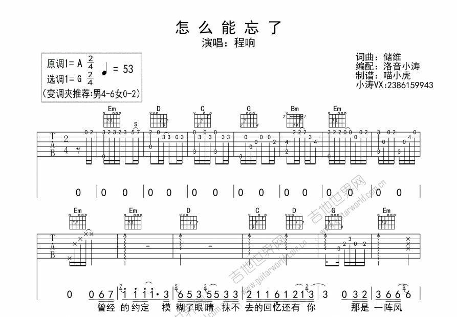 怎么能忘了吉他谱预览图