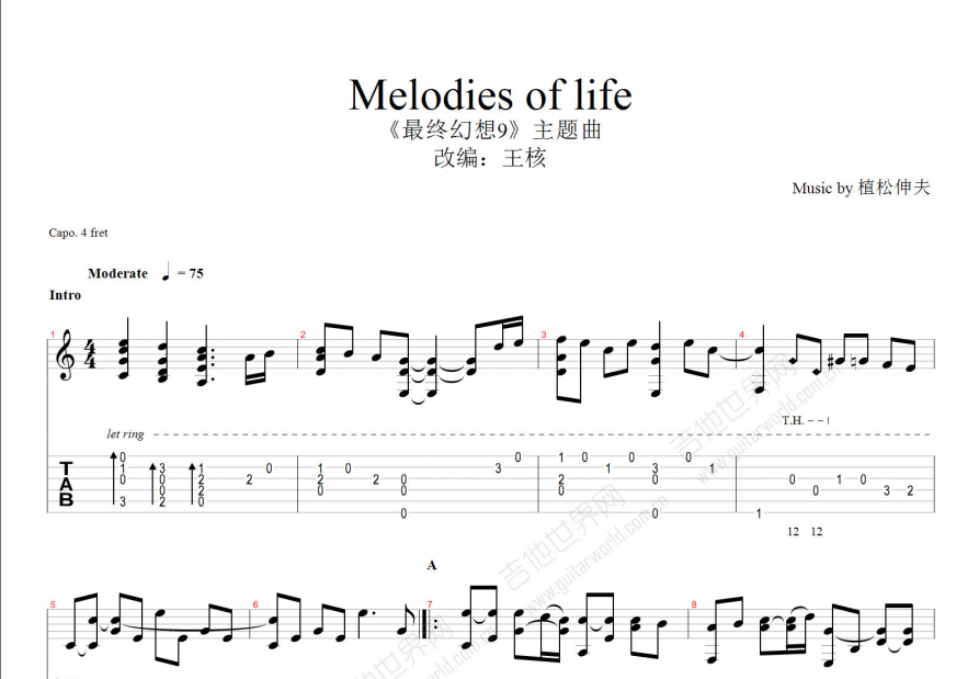 Melodies Of Life吉他谱预览图