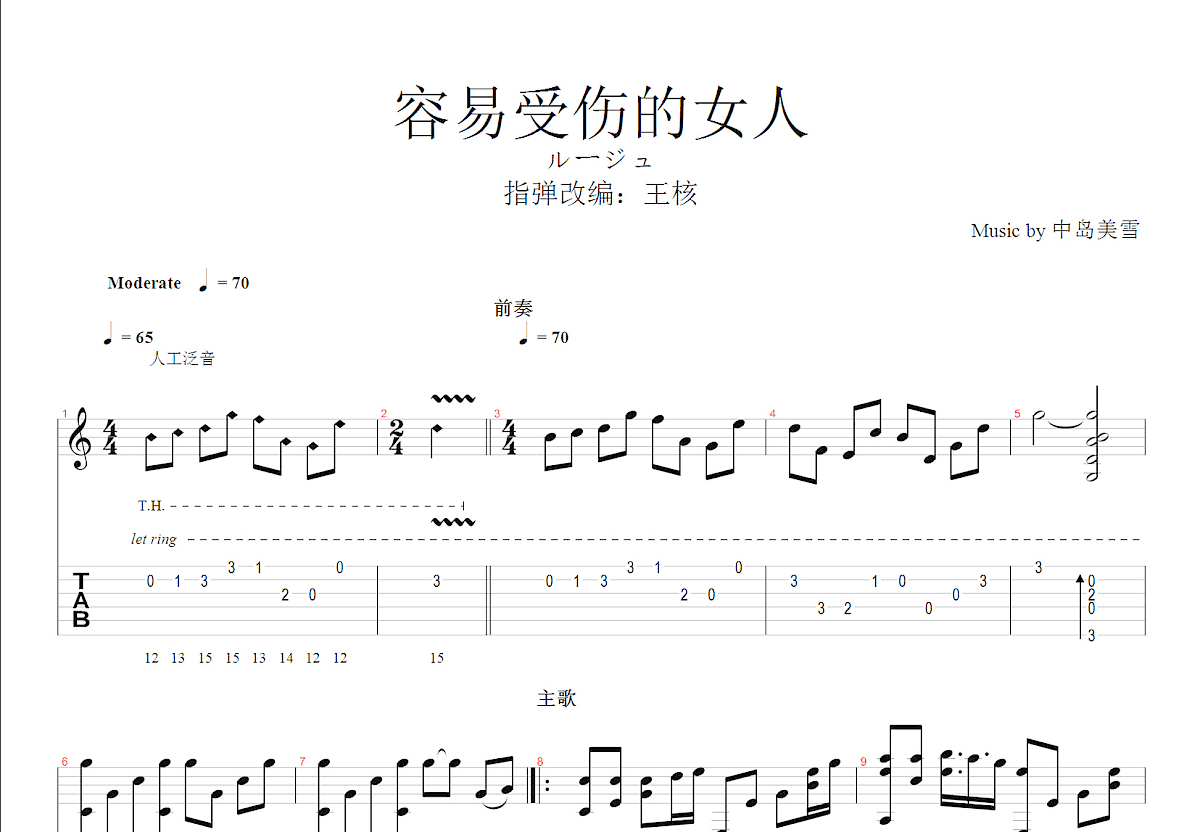 容易受伤的女人吉他谱预览图