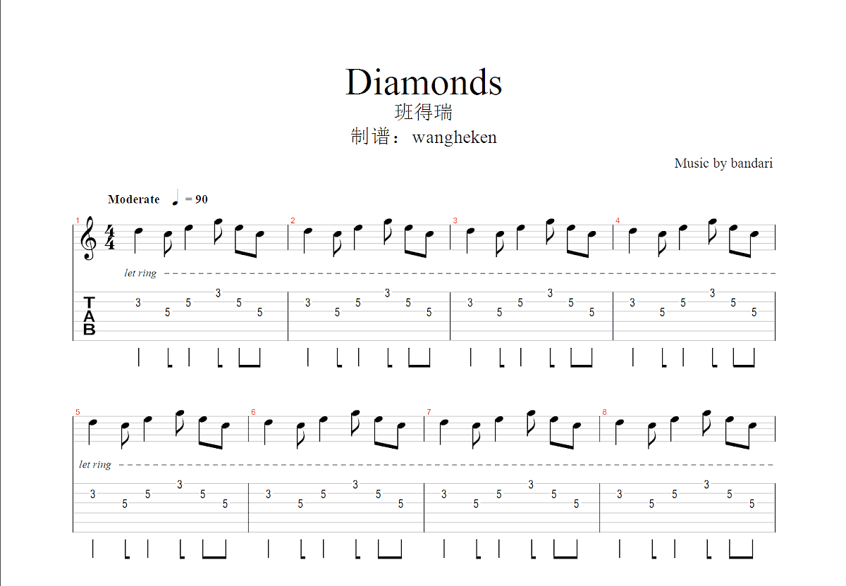 Diamonds吉他谱预览图