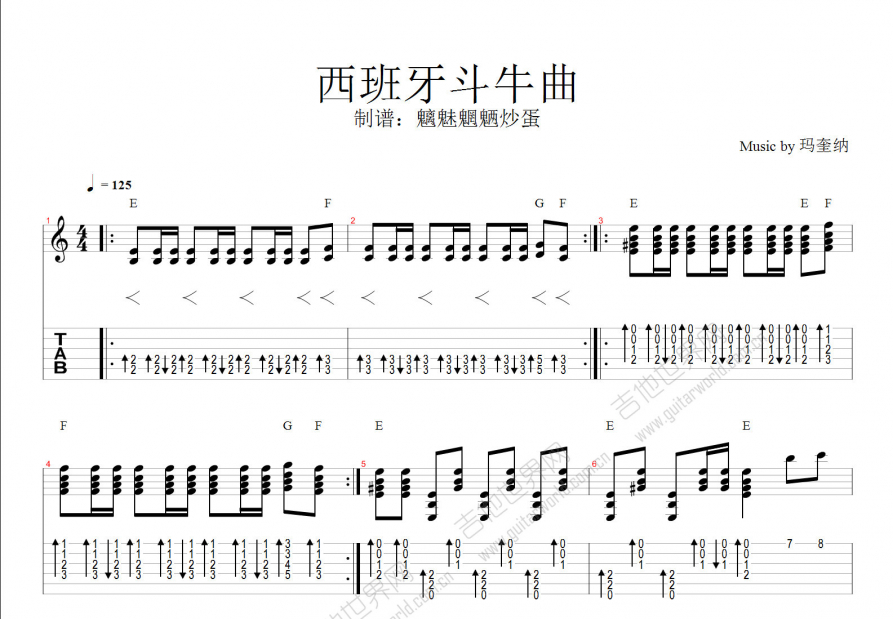 西班牙斗牛曲吉他谱预览图