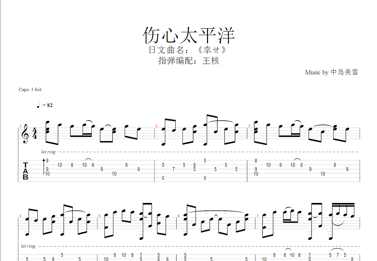 伤心太平洋吉他谱预览图