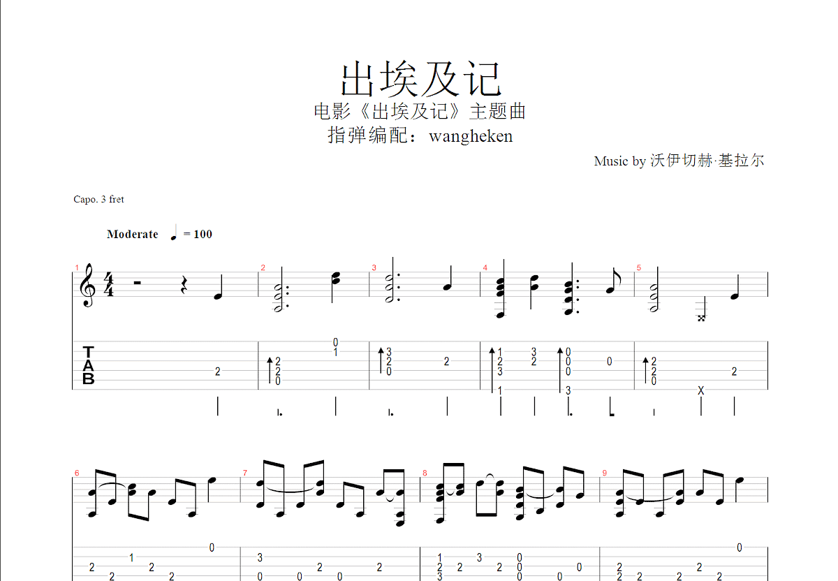 出埃及记吉他谱预览图
