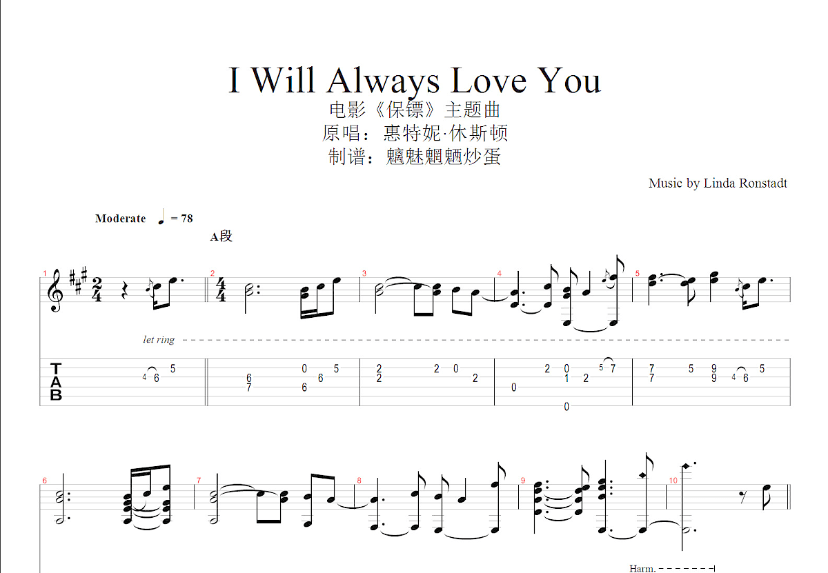 I Will Always Love You吉他谱预览图