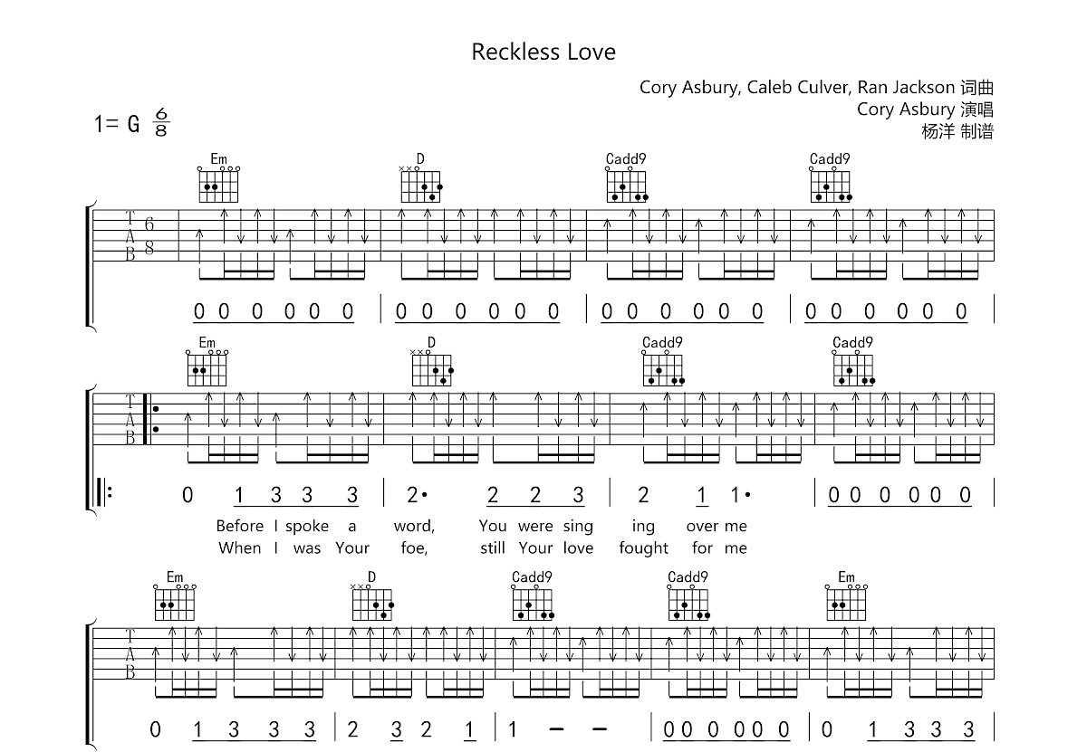 Reckless Love吉他谱预览图