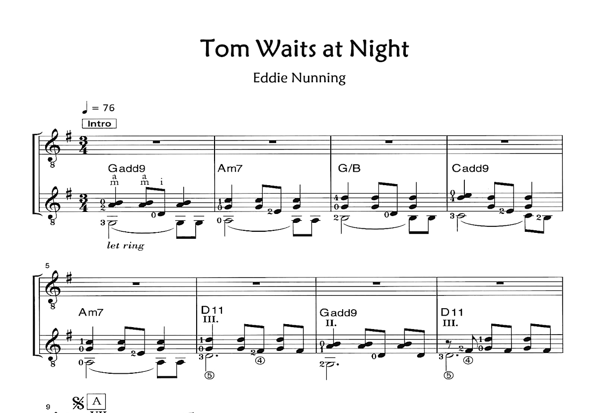Tom Waits at Night吉他谱_Eddie Nunning_G调双吉他独奏