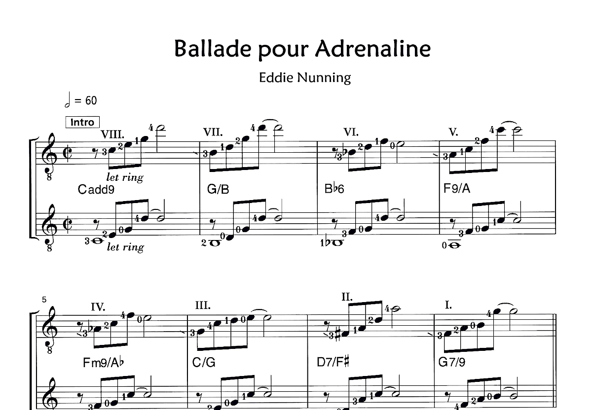 Ballade pour Adrenaline吉他谱_Eddie Nunning_C调双吉他独奏