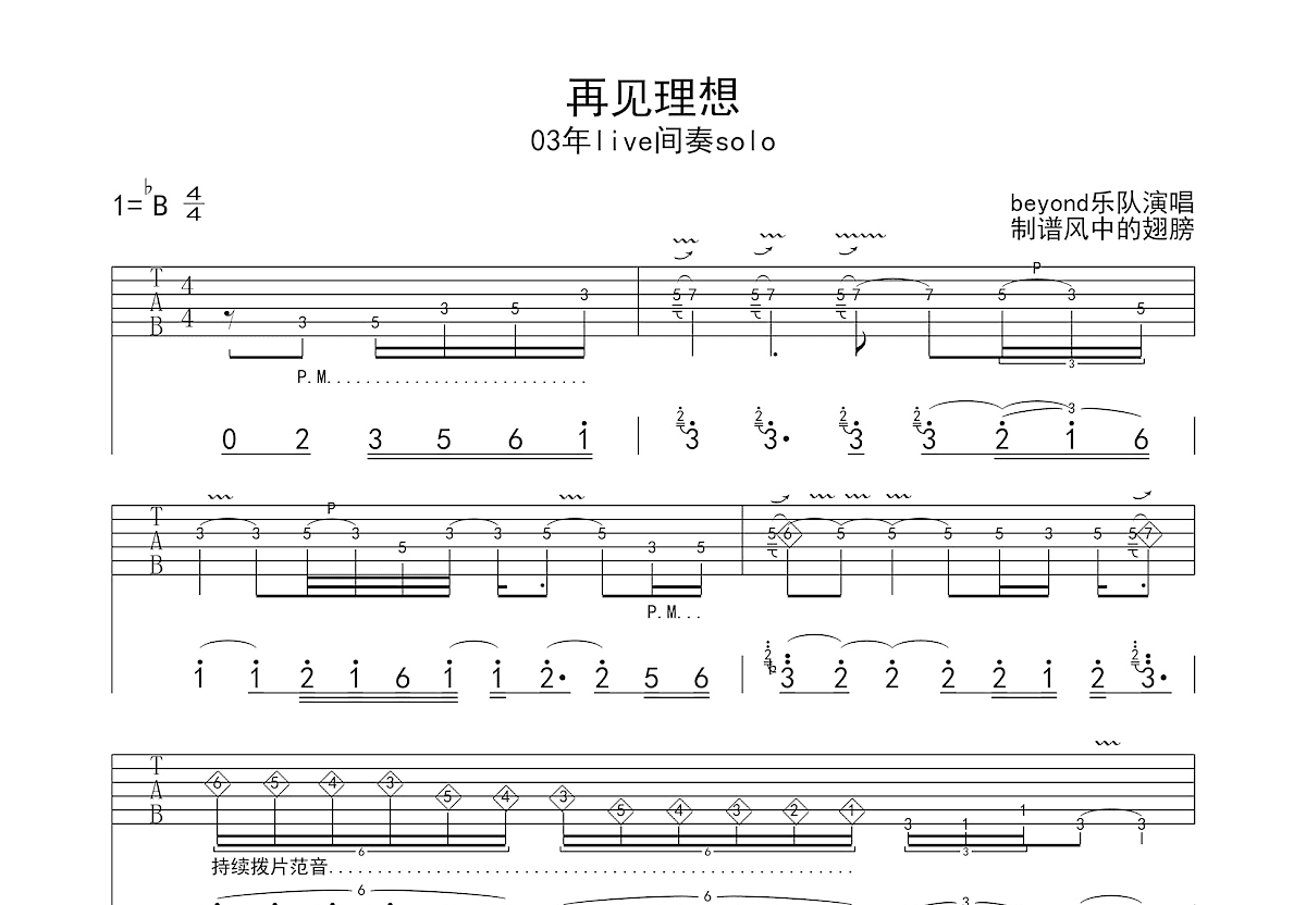 再见理想吉他谱预览图