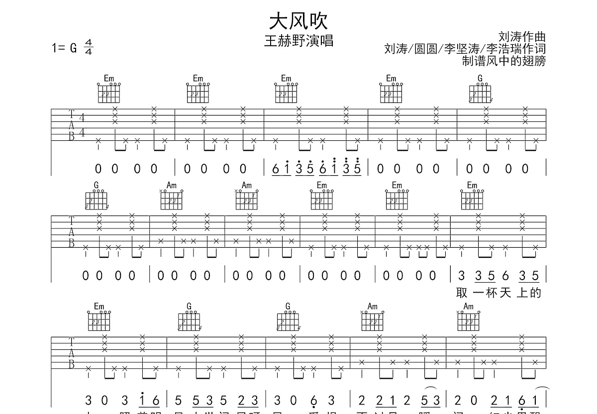 大风吹吉他谱预览图