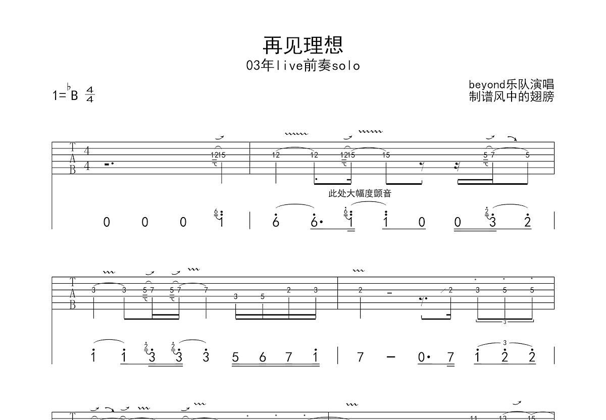 再见理想吉他谱预览图