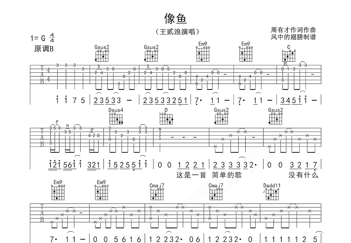 像鱼吉他谱预览图