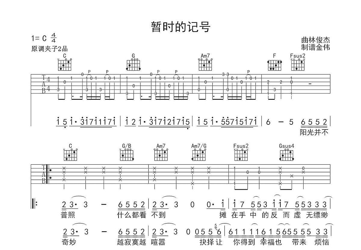 暂时的记号吉他谱预览图