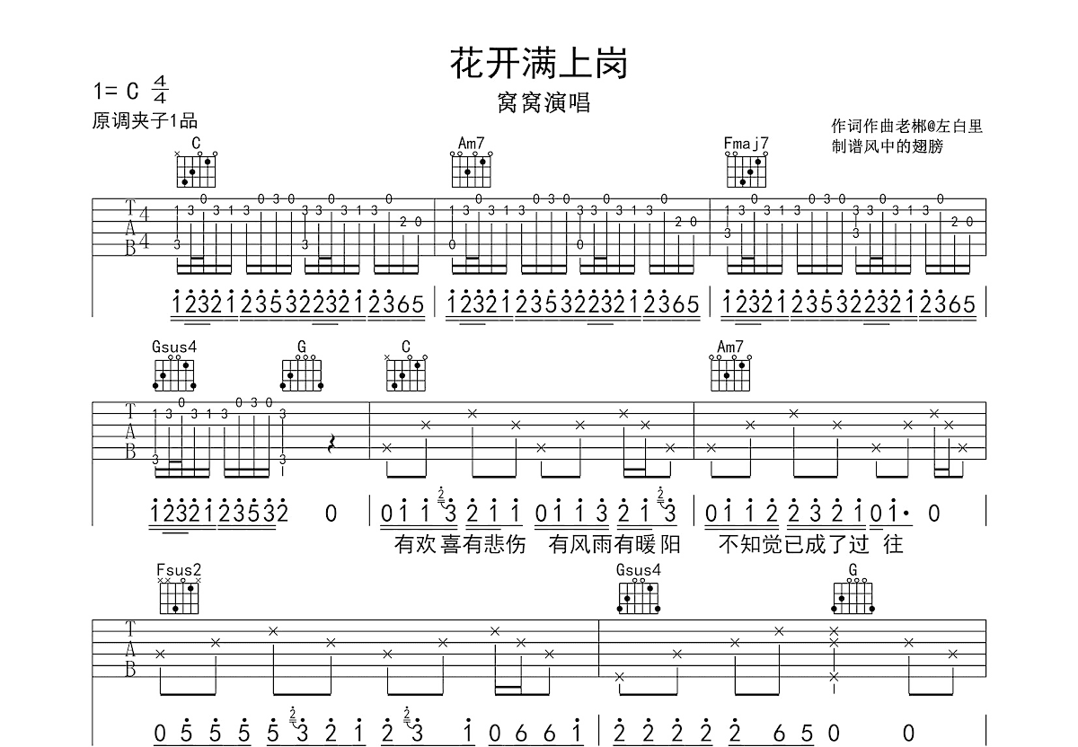 花开满山岗吉他谱预览图