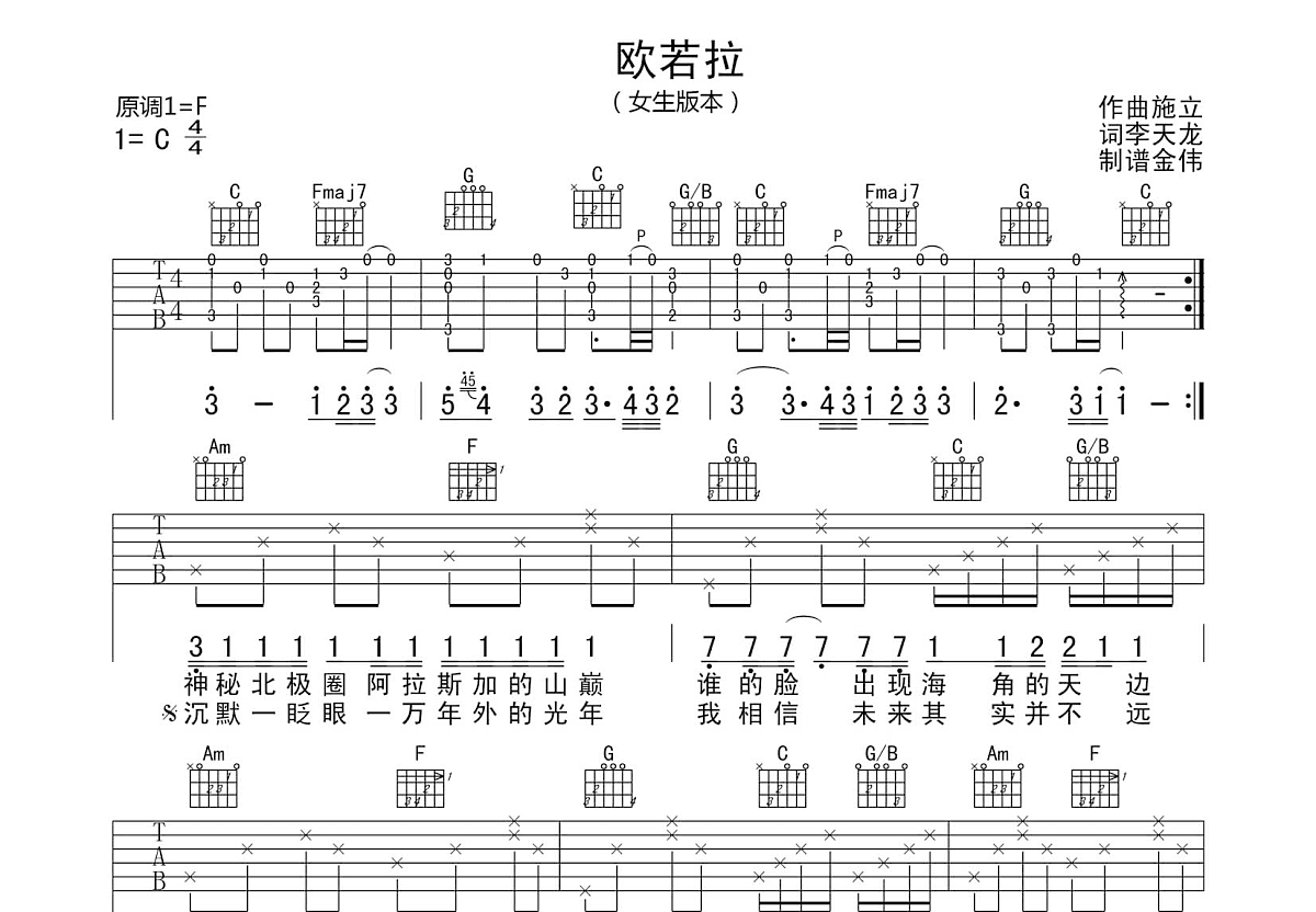 欧若拉吉他谱预览图