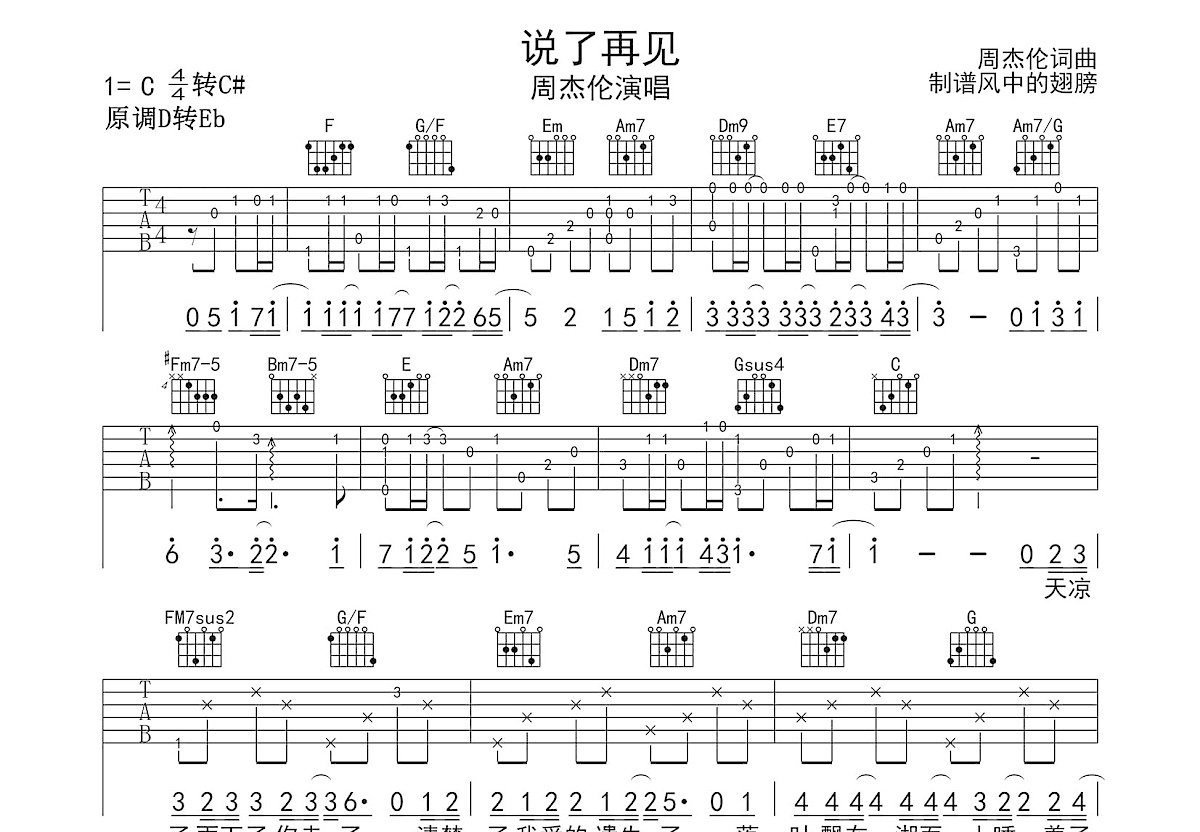 说了再见吉他谱预览图