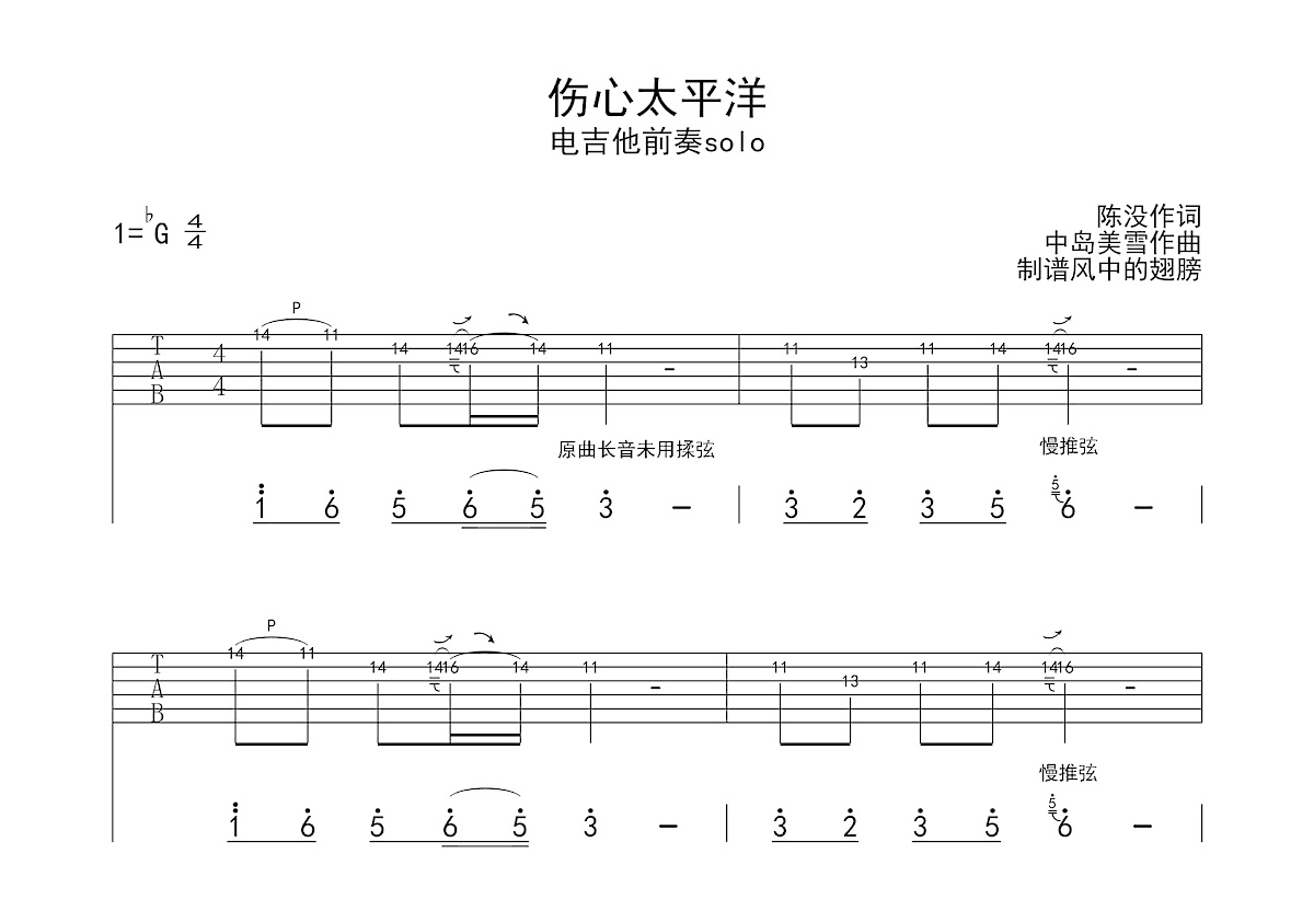 伤心太平洋吉他谱预览图