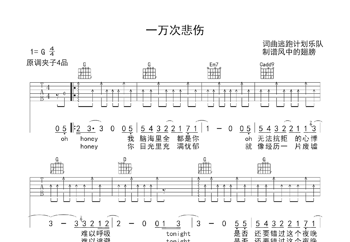 一万次悲伤吉他谱预览图