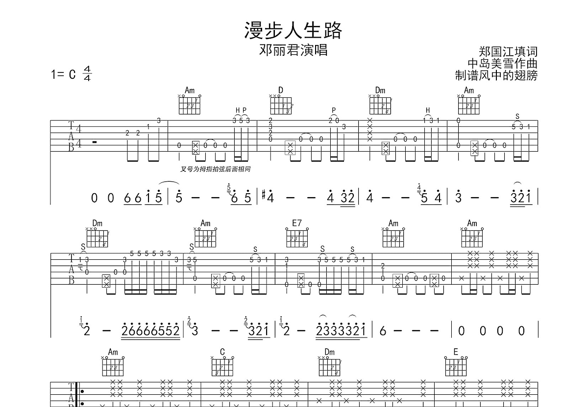 漫步人生路吉他谱预览图