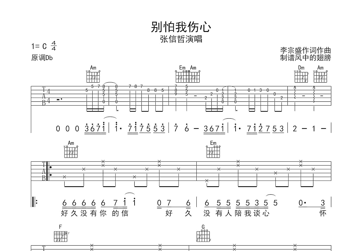 别怕我伤心吉他谱预览图