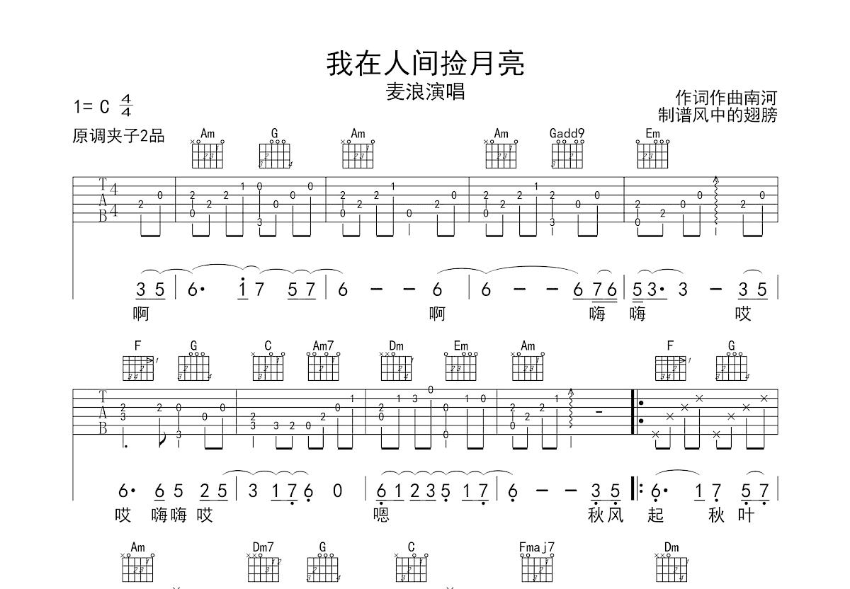 我在人间捡月亮吉他谱预览图