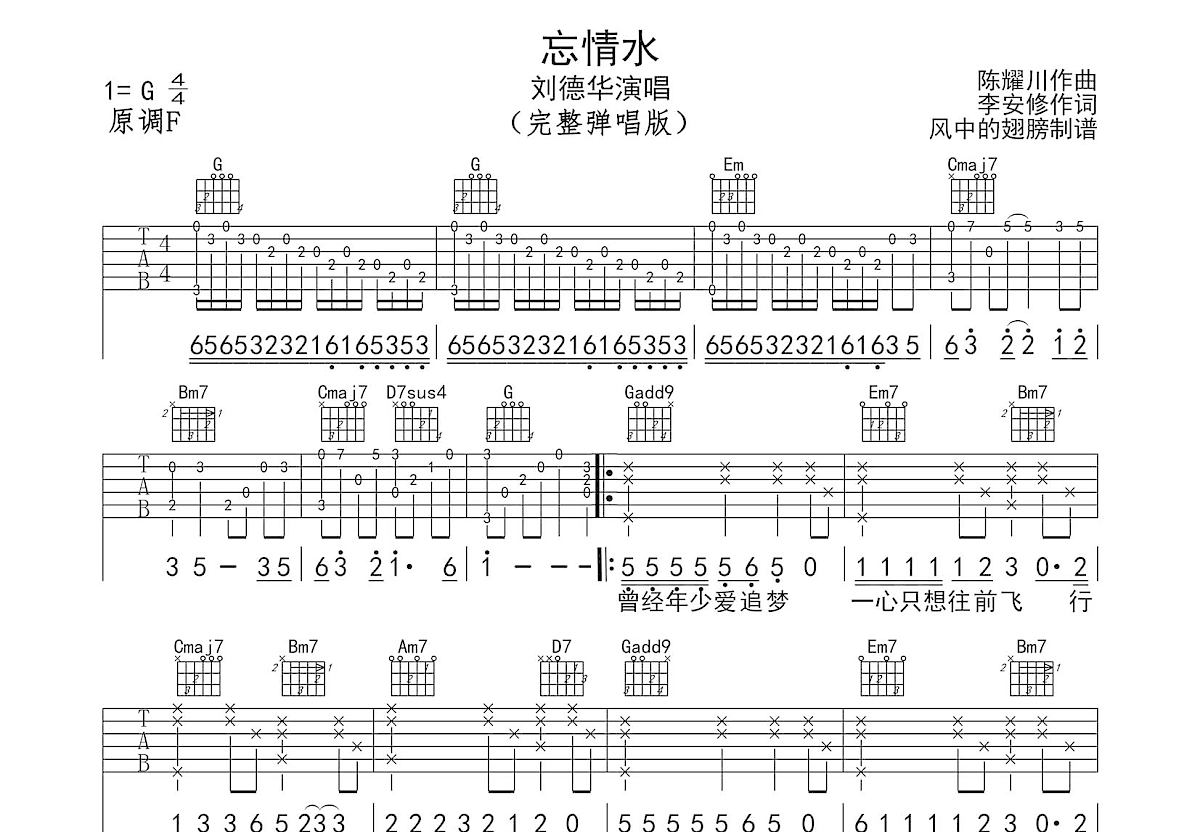 忘情水吉他谱预览图