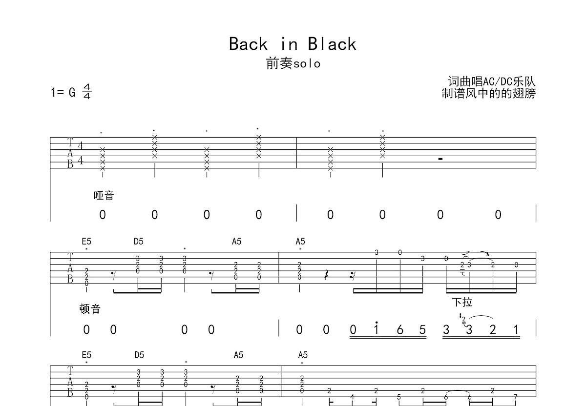 Back in Black吉他谱预览图