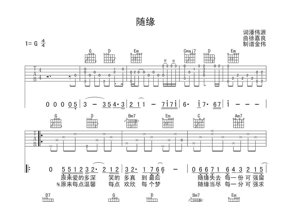 随缘吉他谱预览图