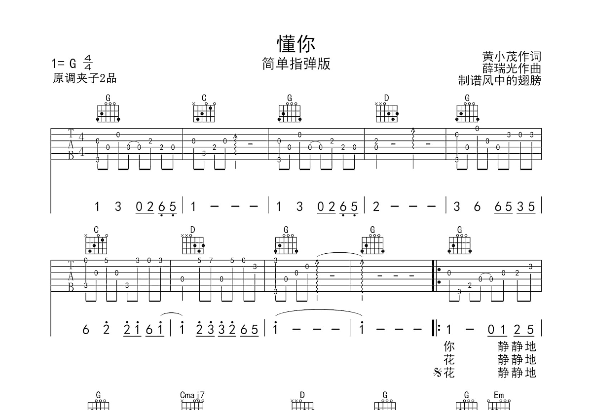 懂你吉他谱预览图