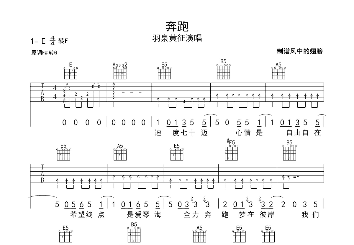 奔跑吉他谱预览图