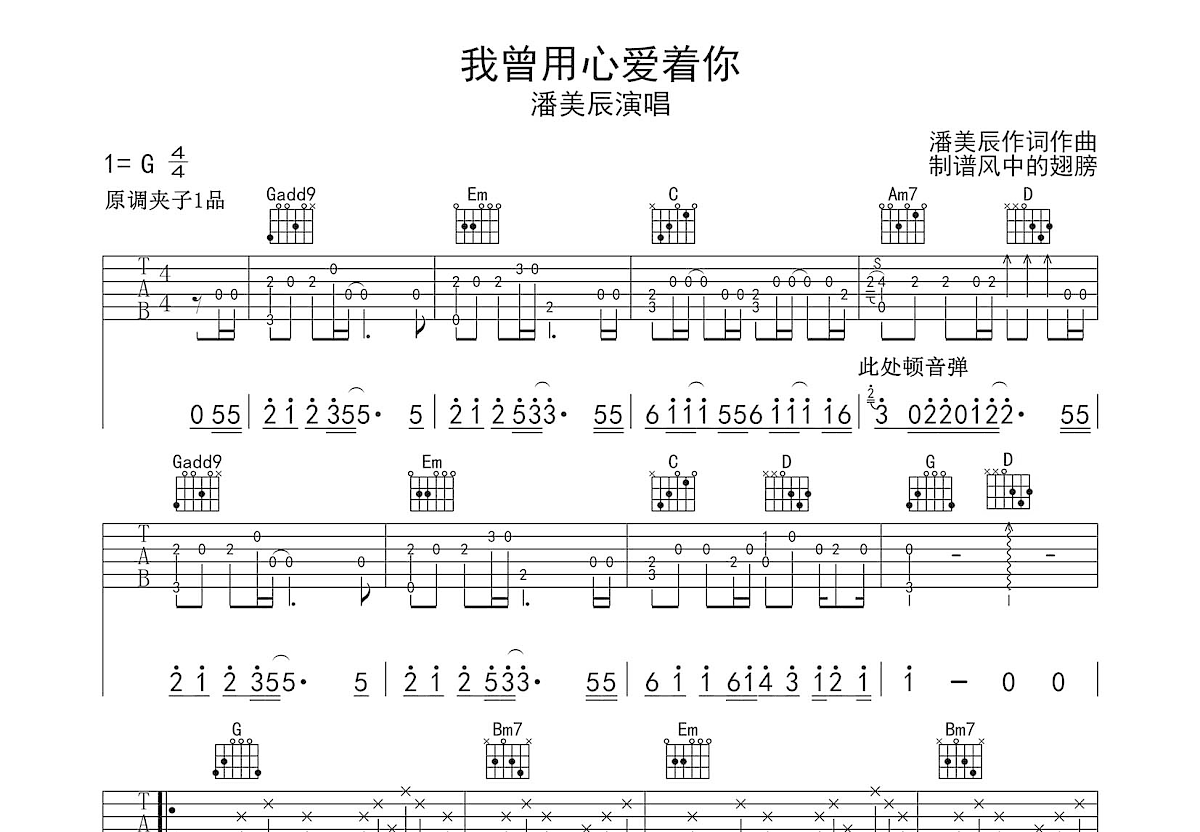 我曾用心爱着你吉他谱预览图