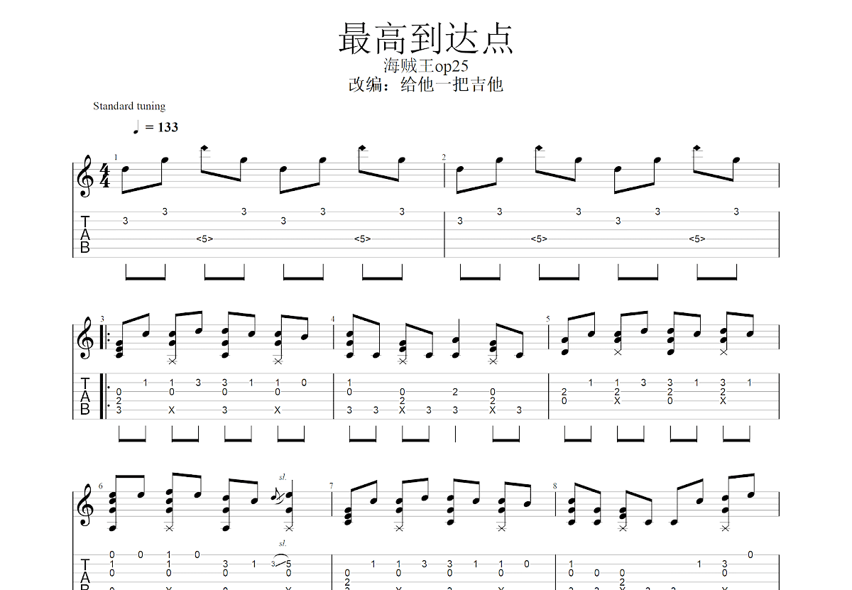 最高到达点吉他谱_sekai no owari_C调指弹