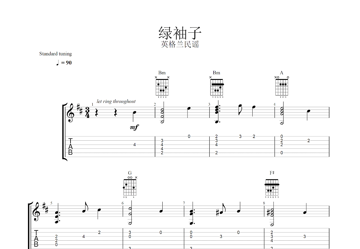 绿袖子吉他谱预览图