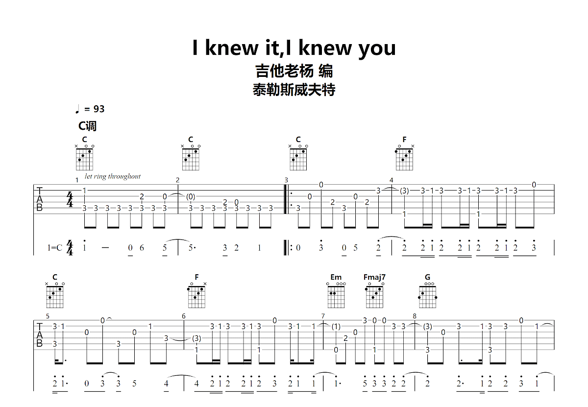 I Knew It, I Knew You吉他谱预览图