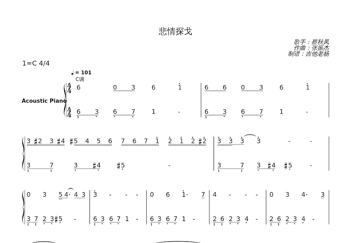 悲情探戈简谱预览图