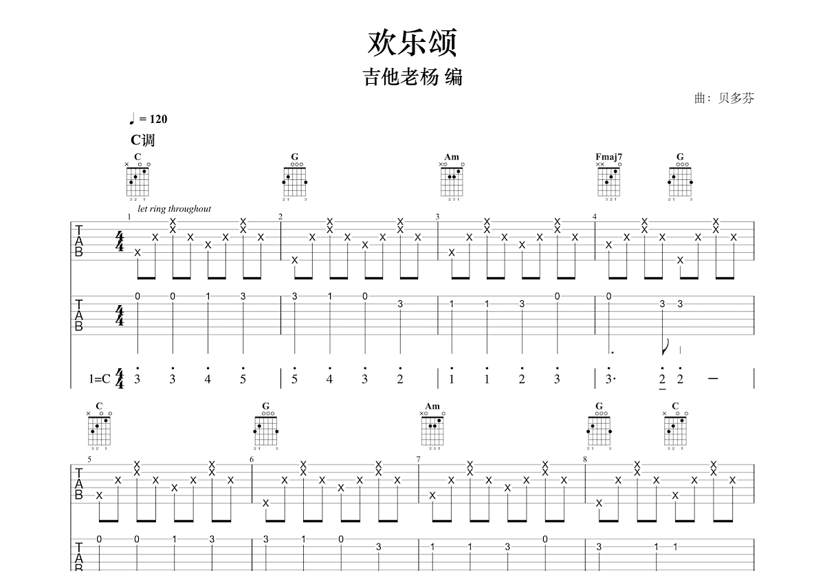 欢乐颂吉他谱预览图