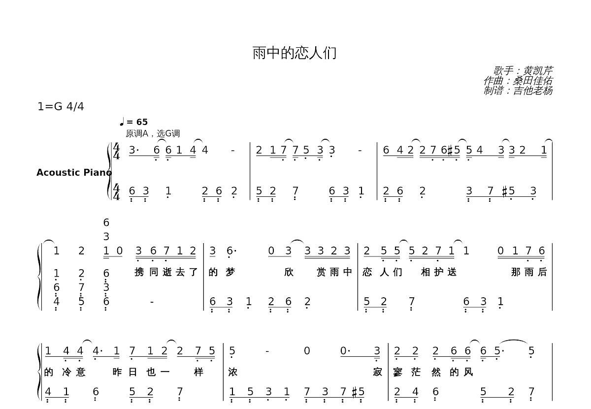 雨中的恋人们简谱预览图