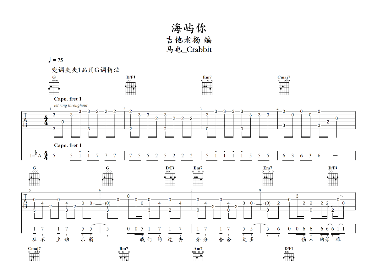 海屿你吉他谱预览图