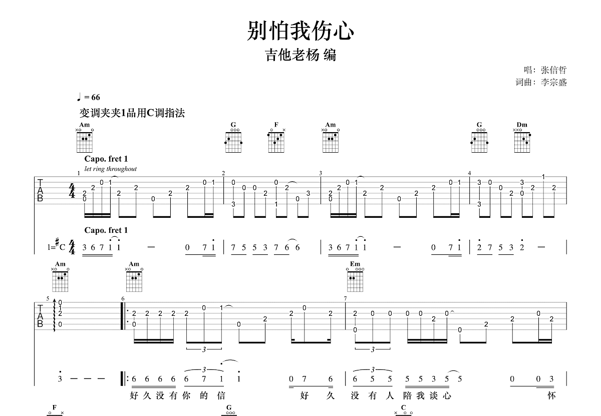 别怕我伤心吉他谱预览图