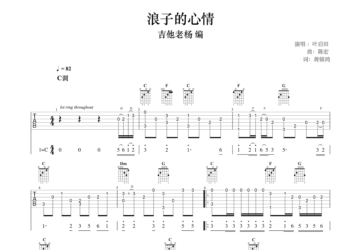 浪子的心情吉他谱预览图