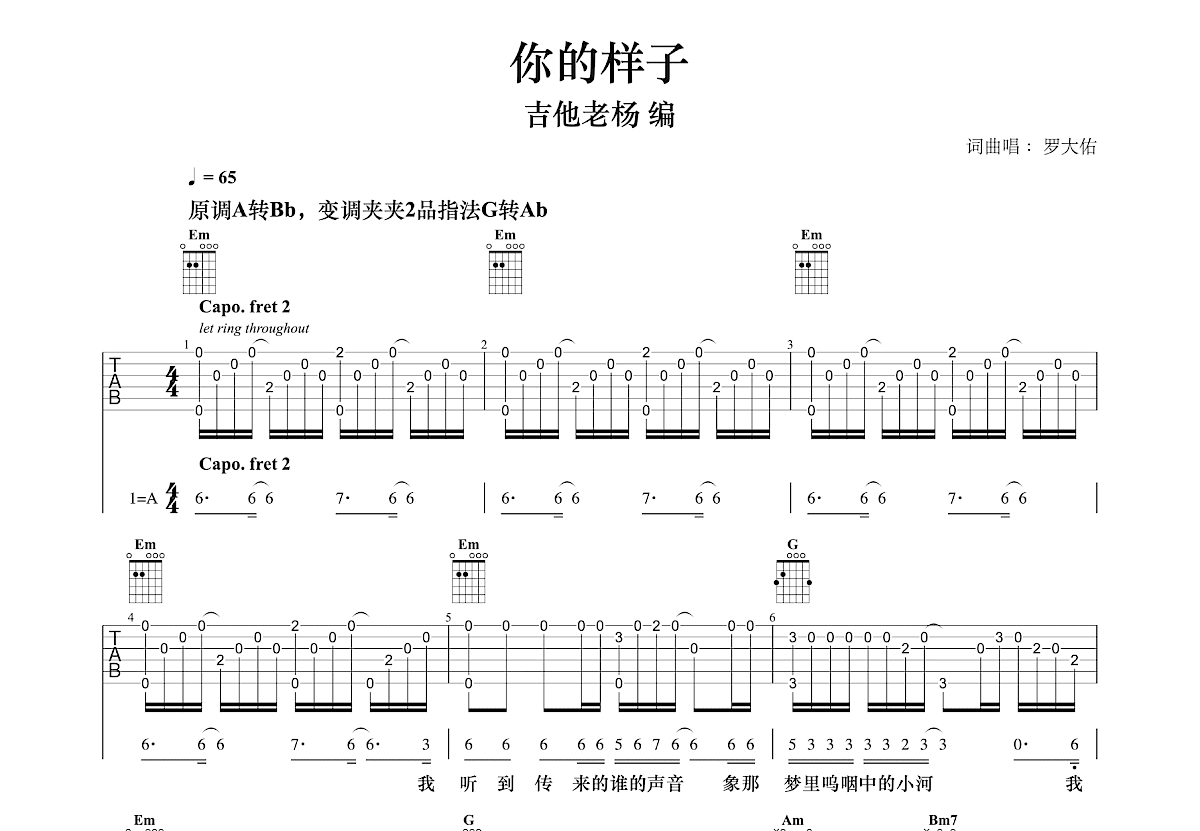 你的样子吉他谱预览图