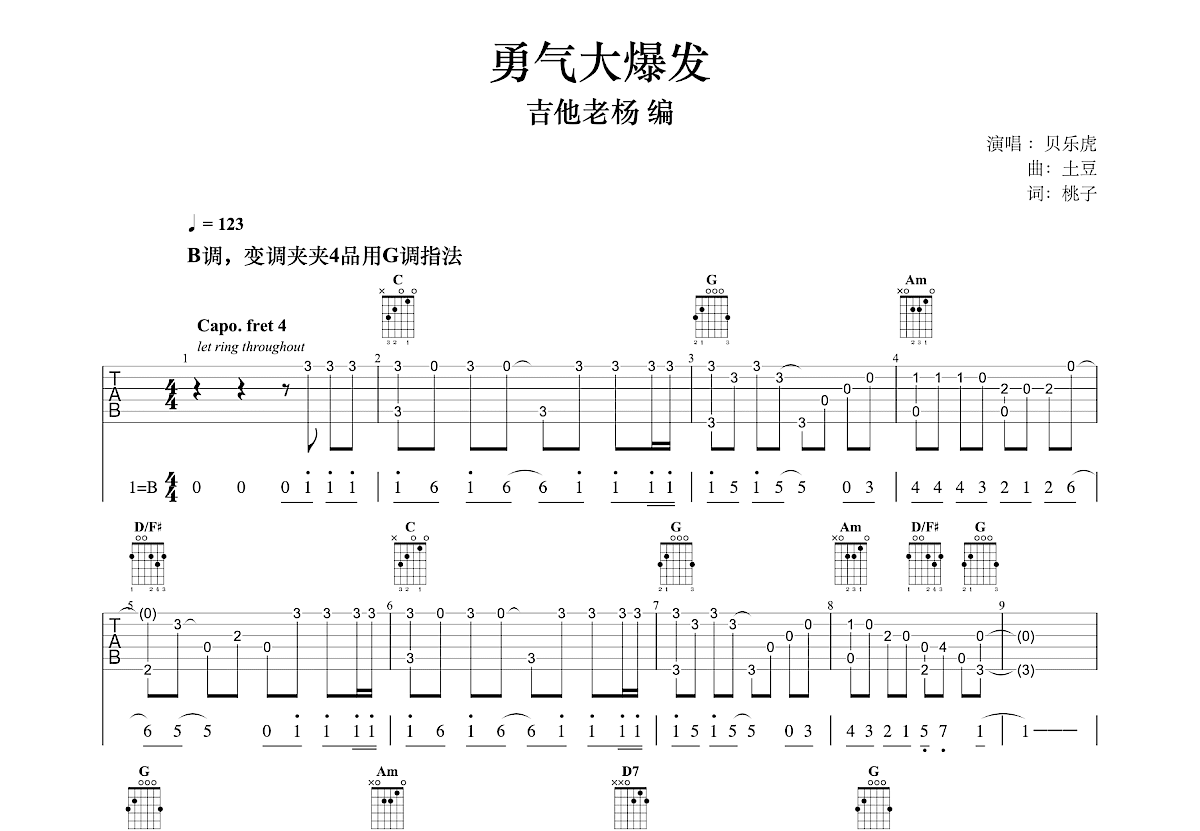 勇气大爆发吉他谱预览图