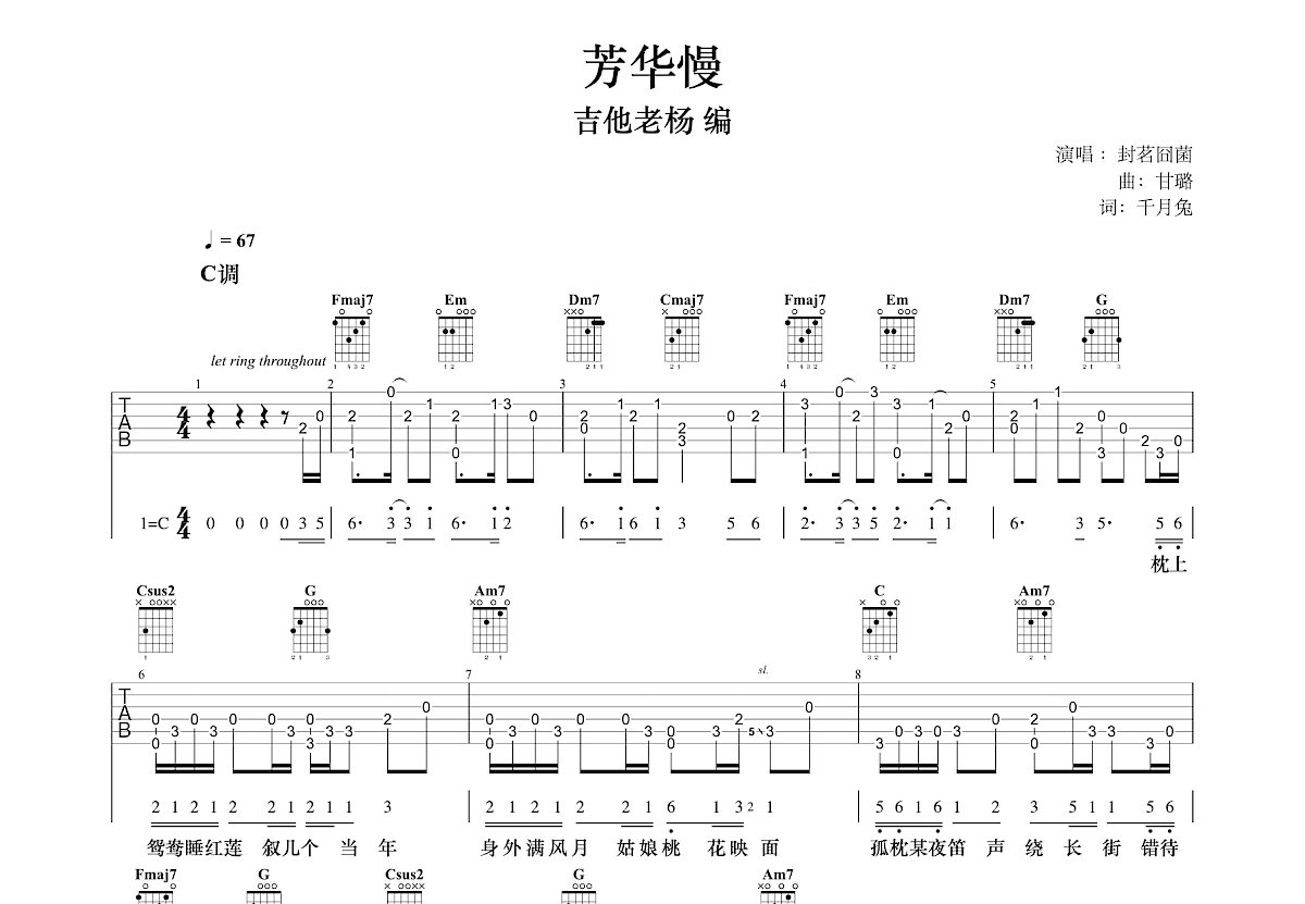 芳华慢吉他谱预览图