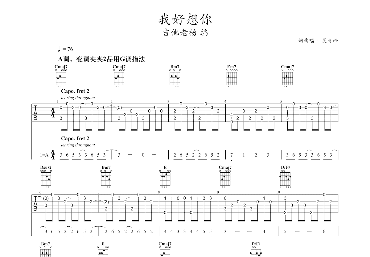 我好想你吉他谱预览图