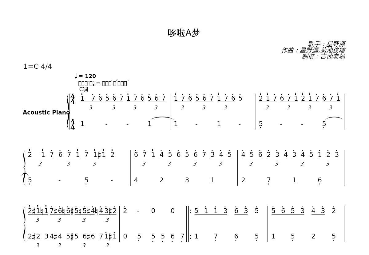 哆啦A梦简谱预览图