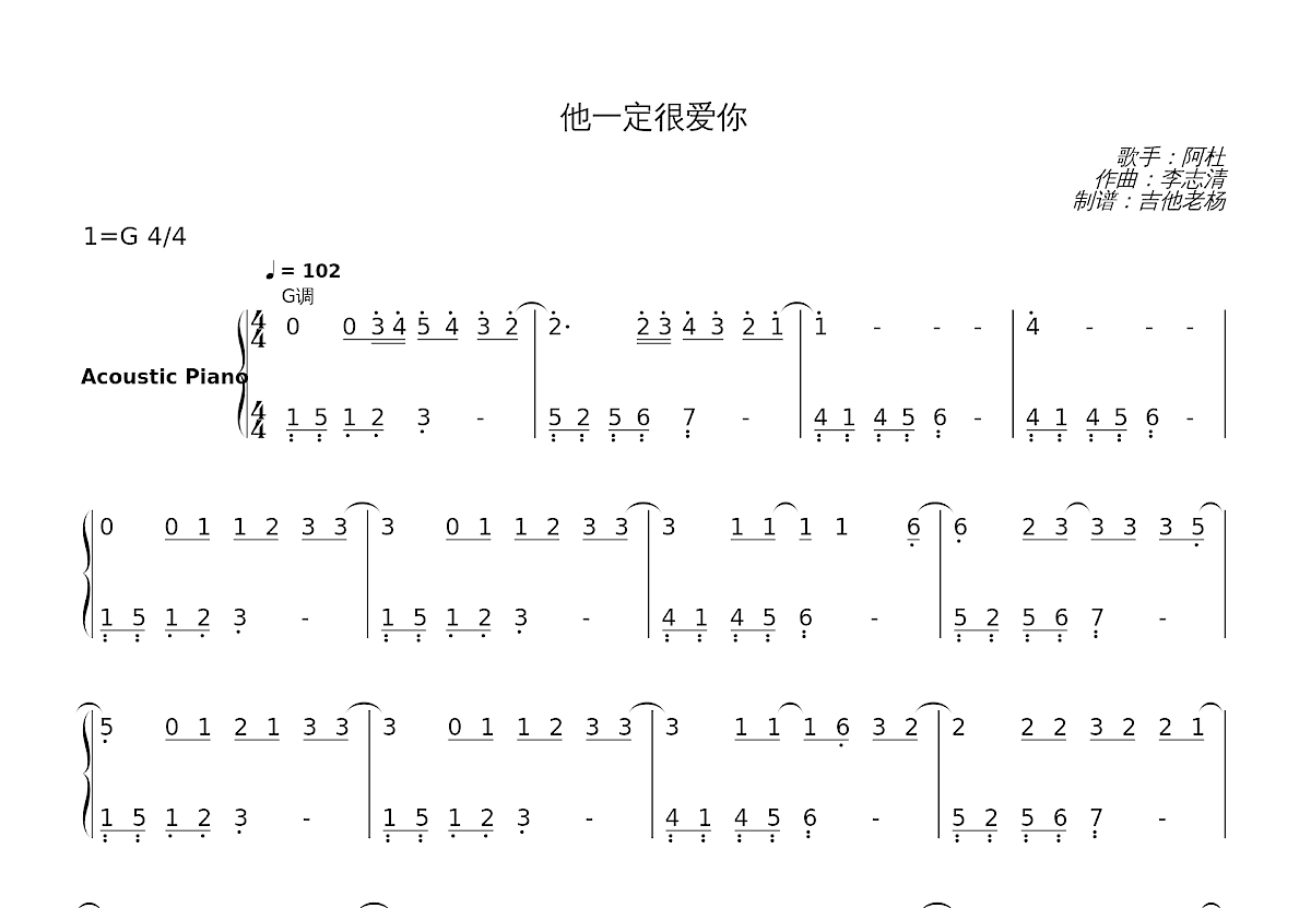 他一定很爱你简谱预览图