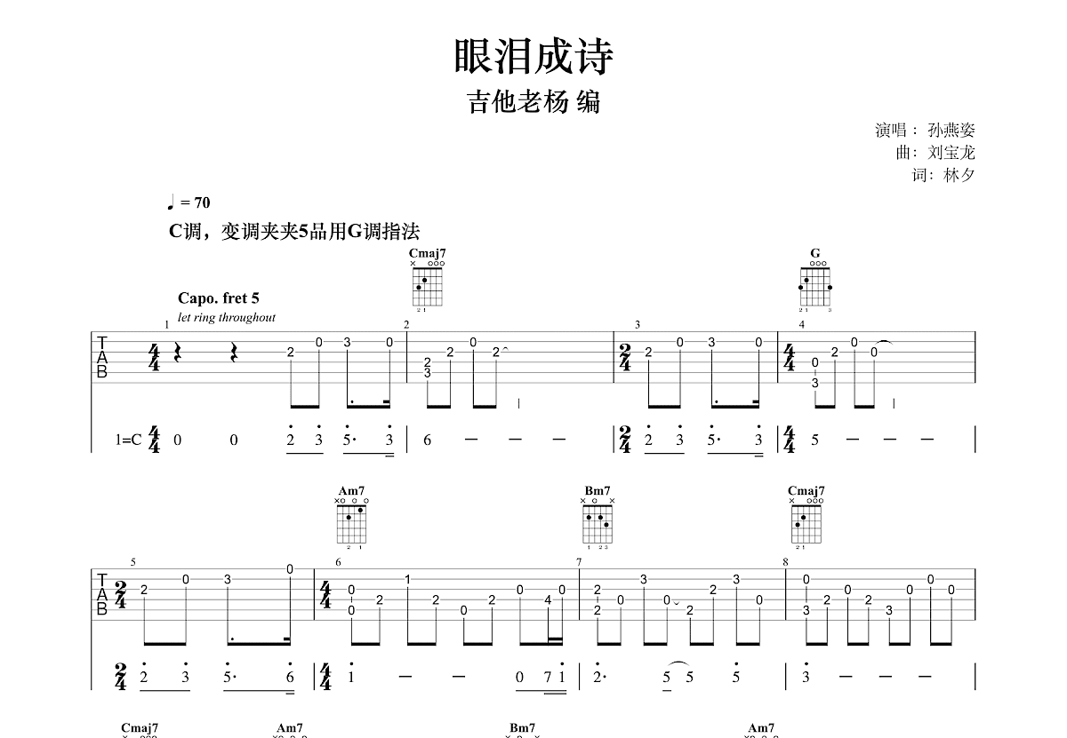 眼泪成诗吉他谱预览图