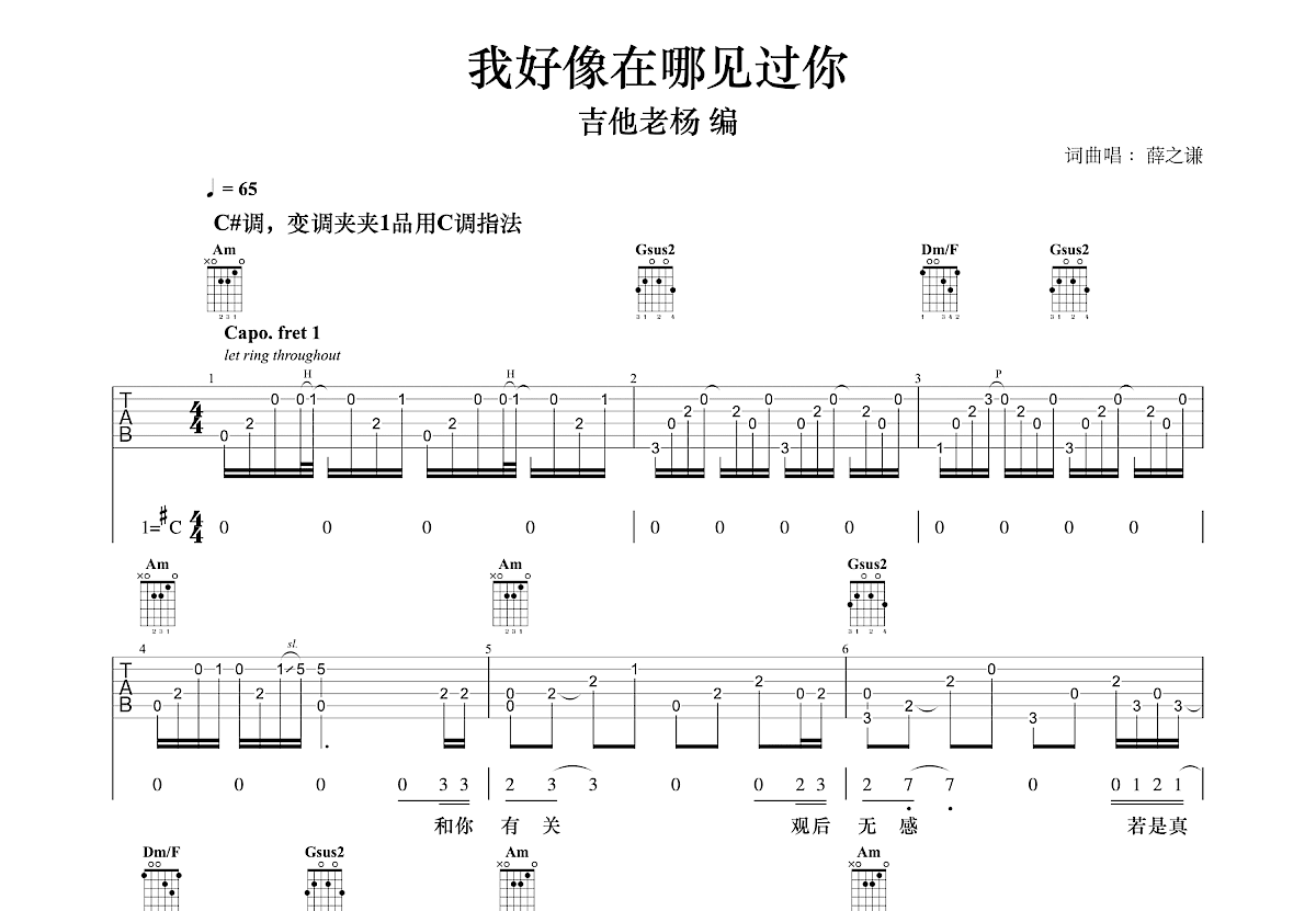 我好像在哪见过你吉他谱预览图